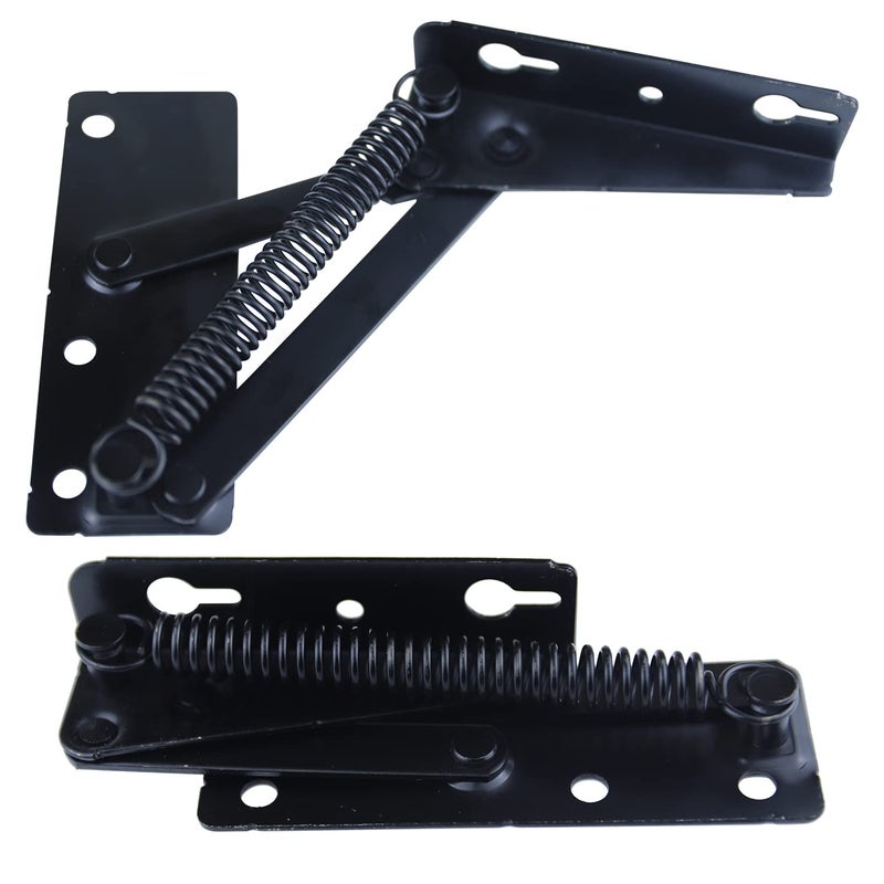 SUUJI 80 Degree Foldable Lifting Bracket - 1 Pair Heavy Duty Spring Hinges widely Used in Folding Sofa Bed Corner Cabinet,Bench Seat,Toy Box Chest, Furniture Storage Support Hinges Black - Image 1